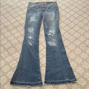 Guess Los Angeles Distressed Raw Hem Flare Jeans